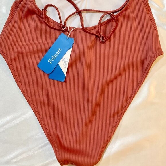 Felnart Women's One Piece Swimsuits Solid Color Lace Up open back Size L - Picture 3 of 6